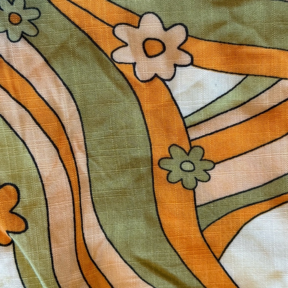 Women’s Retro Print Green & Orange Low Cut Mini Dress Small - Picture 7 of 7